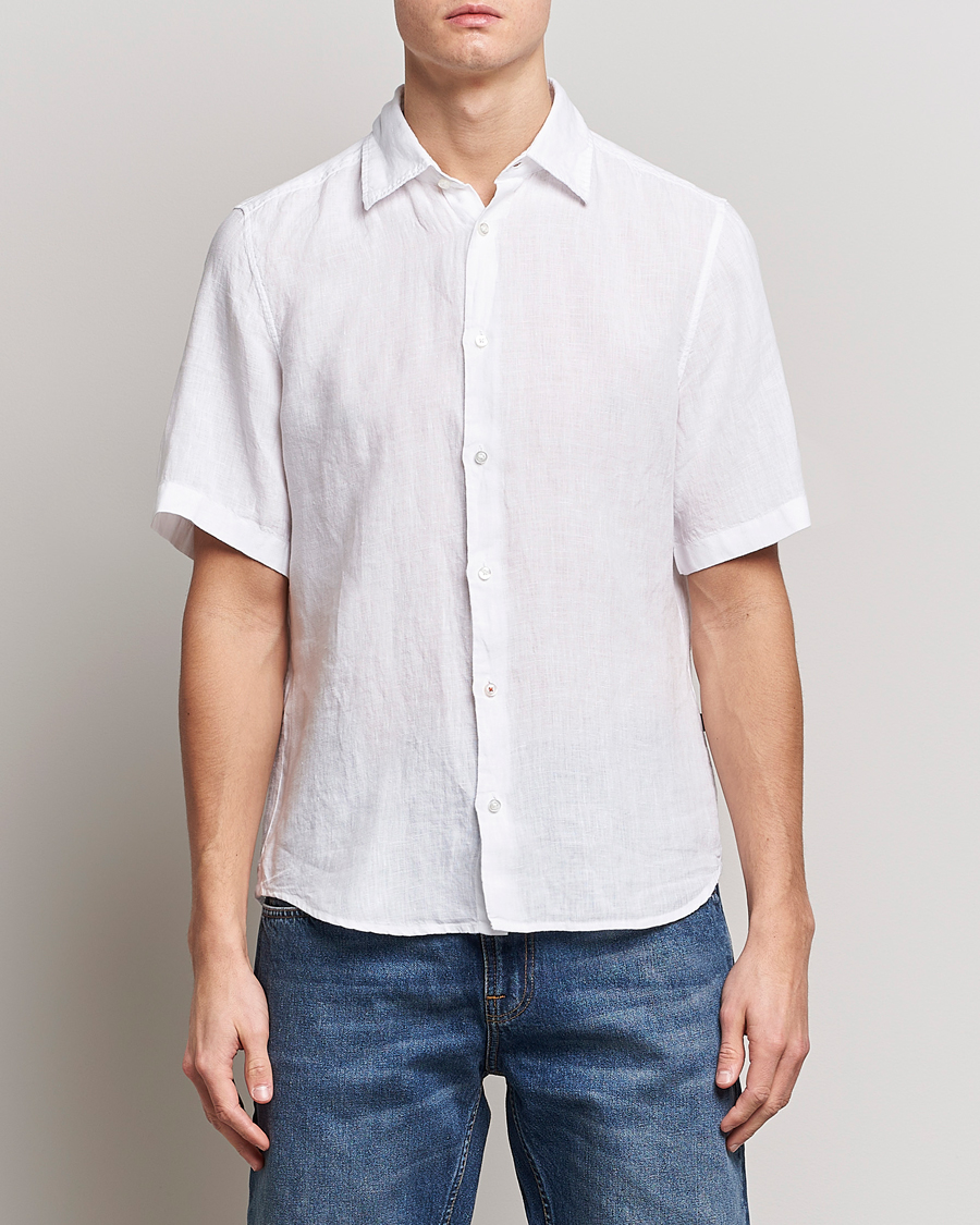 Herr | Skjortor | BOSS ORANGE | Rash Linen Short Sleeve Shirt White