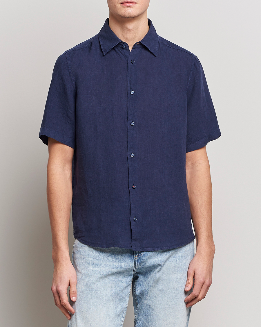 Herr | Skjortor | BOSS ORANGE | Rash Linen Short Sleeve Shirt Navy