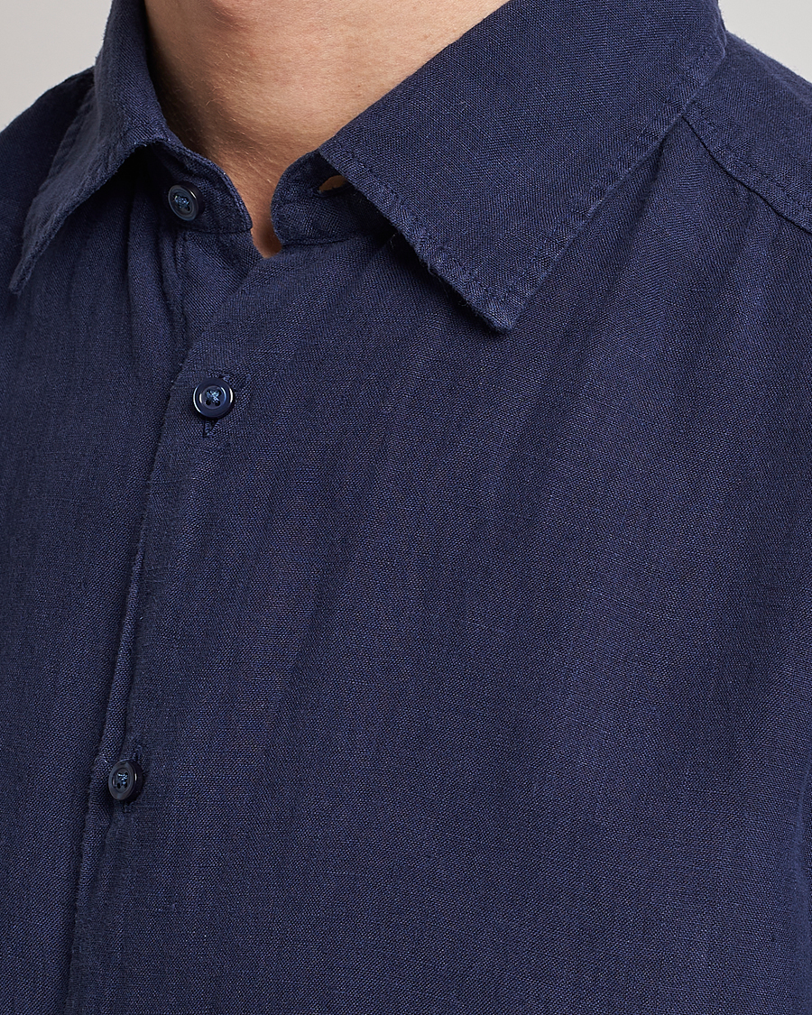 Herr | Skjortor | BOSS ORANGE | Rash Linen Short Sleeve Shirt Navy