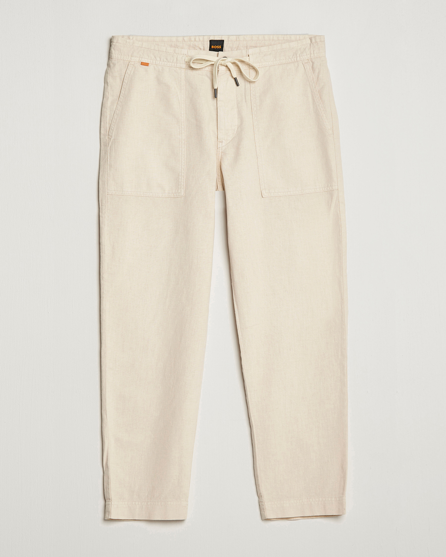 Herr | Byxor | BOSS ORANGE | Sisla Cotton/Linen Drawstring Pants Light Beige