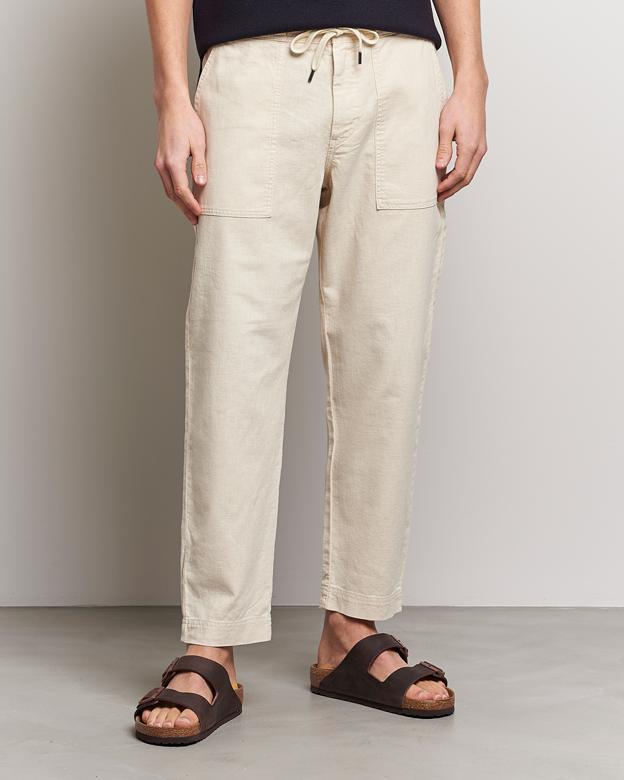 Herr | Byxor | BOSS ORANGE | Sisla Cotton/Linen Drawstring Pants Light Beige