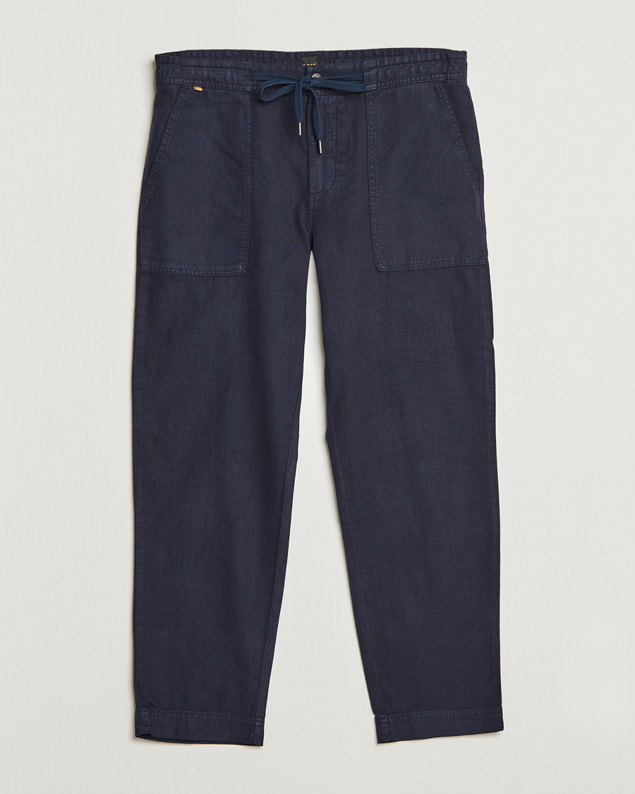 Herr | Byxor | BOSS ORANGE | Sisla Cotton/Linen Drawstring Pants Dark Blue