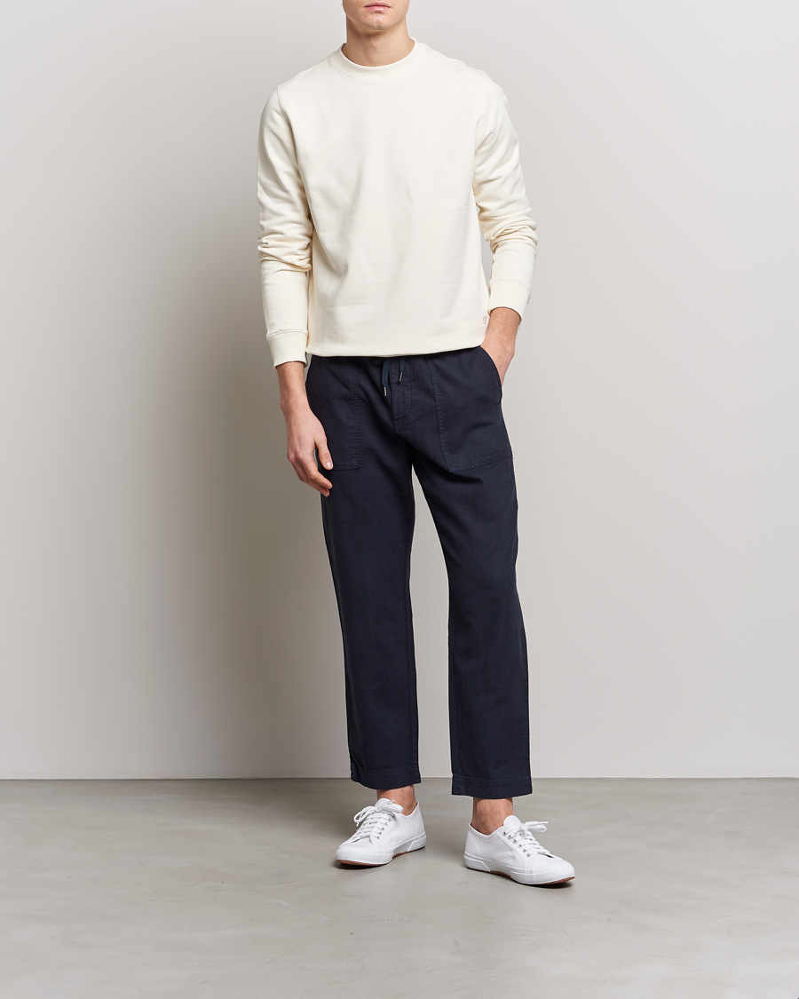 Herr | Byxor | BOSS ORANGE | Sisla Cotton/Linen Drawstring Pants Dark Blue