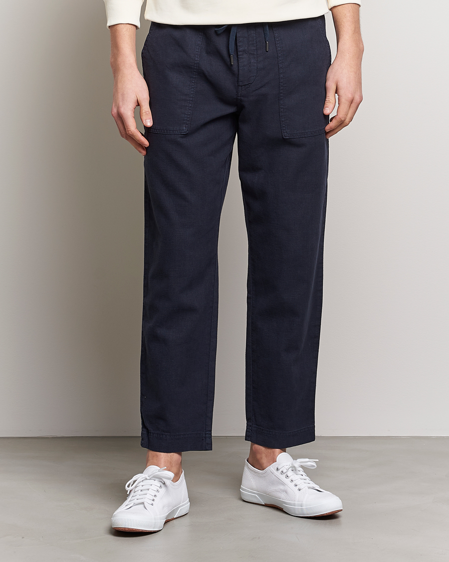 Herr | BOSS ORANGE | BOSS ORANGE | Sisla Cotton/Linen Drawstring Pants Dark Blue