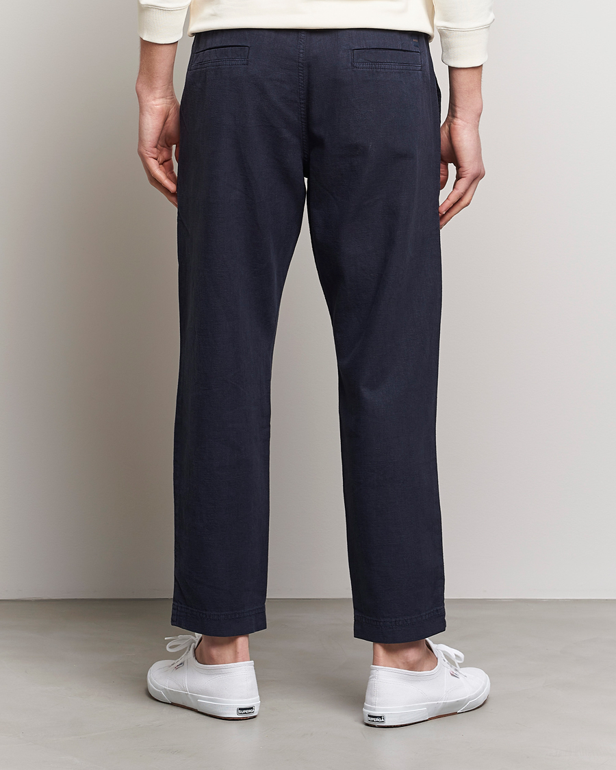 Herr | Byxor | BOSS ORANGE | Sisla Cotton/Linen Drawstring Pants Dark Blue