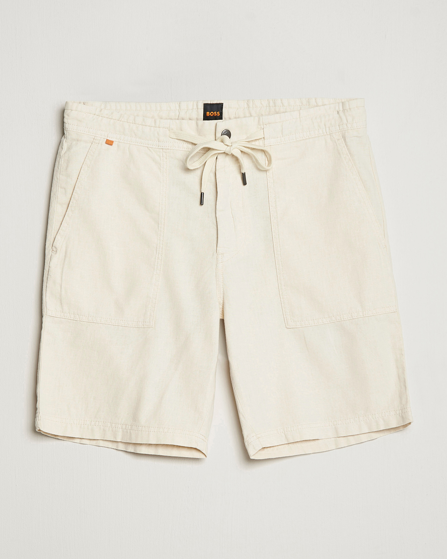 Herr | Shorts | BOSS ORANGE | Sisla Cotton/Linen Drawstring Shorts Light Beige