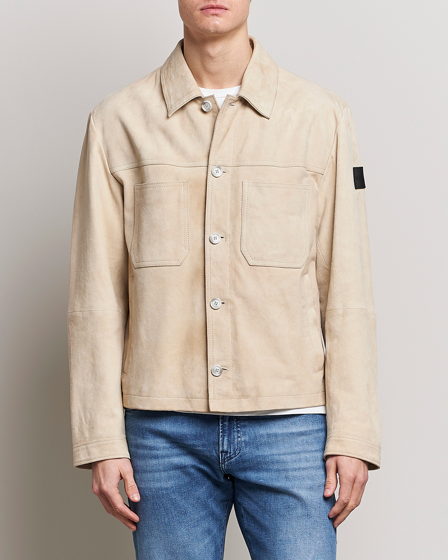 Herr | Skinnjackor | BOSS ORANGE | Jaked Suede Jacket Light Beige
