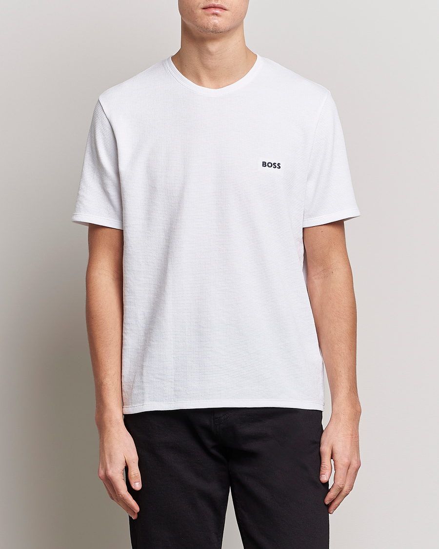 Herr | T-Shirts | BOSS BLACK | Waffle Logo Crew Neck T-Shirt Open White