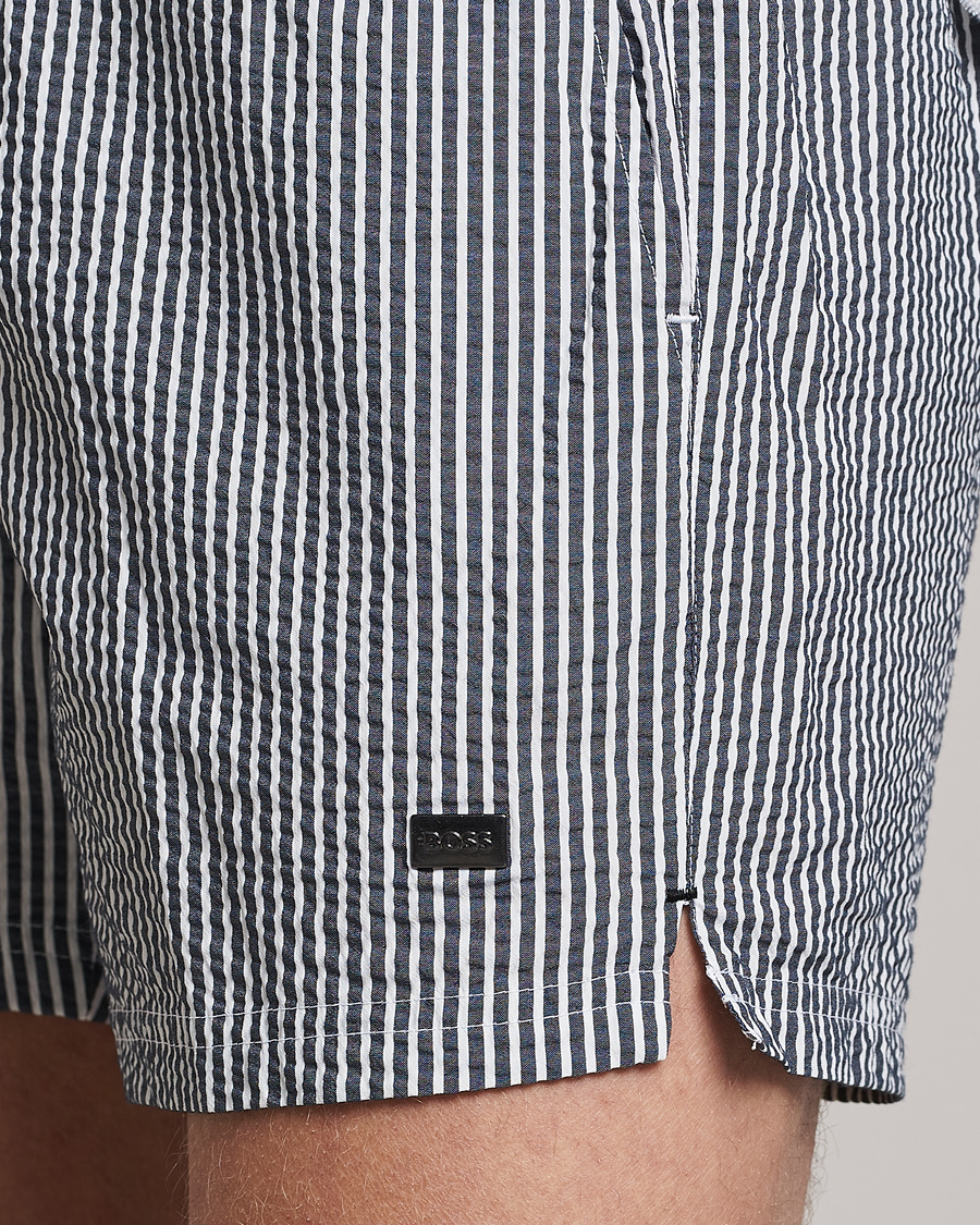 Herr | Badbyxor | BOSS BLACK | Velvetfish Seersucker Swimshorts Black/White