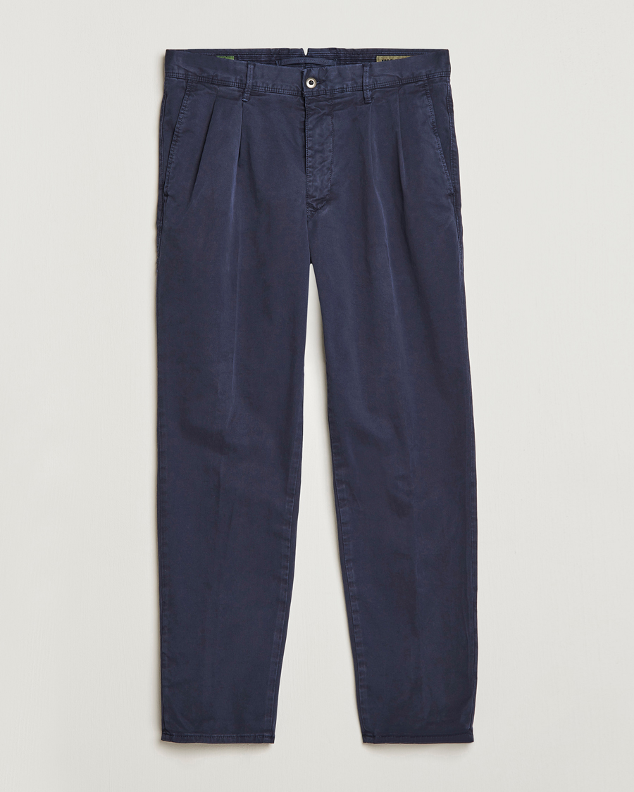Herr | Byxor | Incotex | Tapered Fit Pleated Slacks Navy