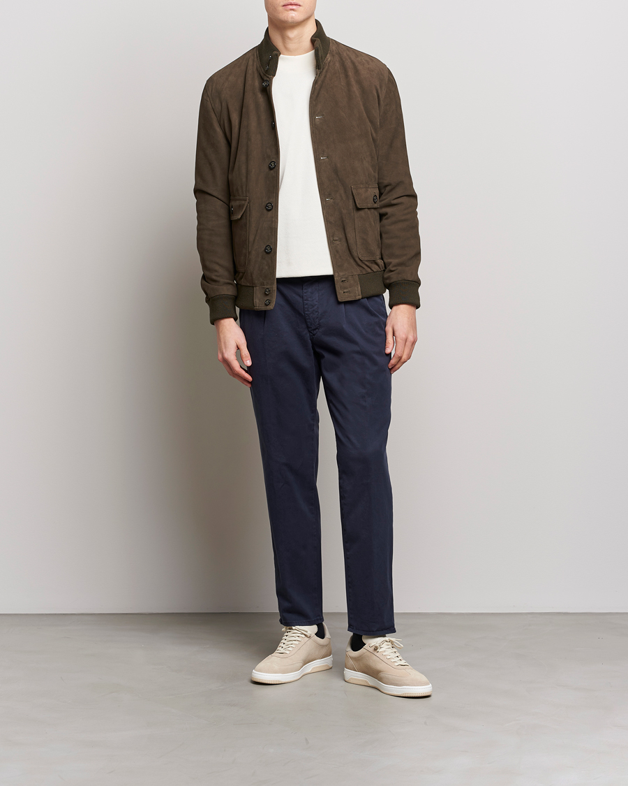 Herr | Byxor | Incotex | Tapered Fit Pleated Slacks Navy