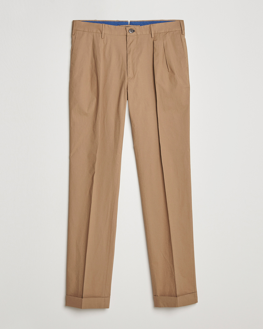 Herr | Byxor | Incotex | Carrot Fit Popelino Lightweight Cotton Trousers Khaki