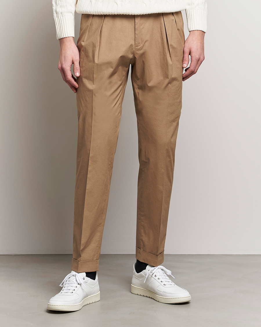 Herr | Byxor | Incotex | Carrot Fit Popelino Lightweight Cotton Trousers Khaki