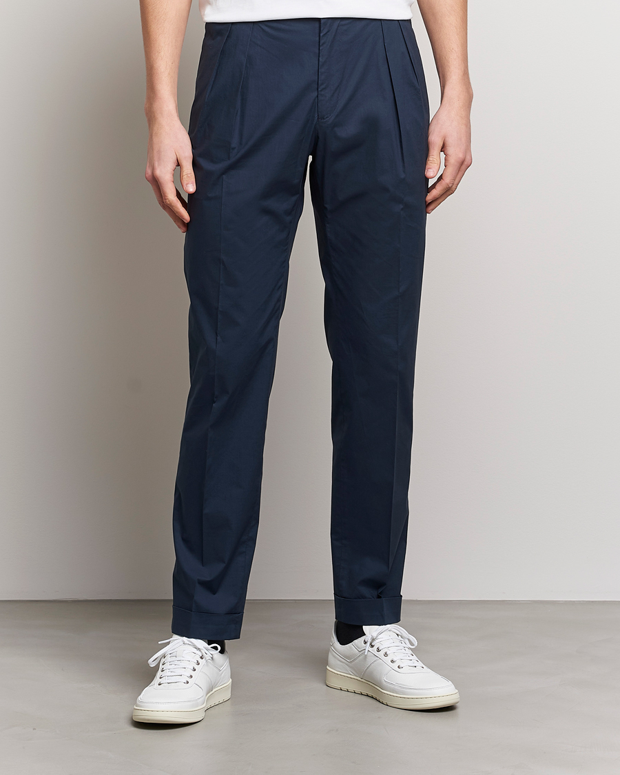Herr | Uddabyxor | Incotex | Carrot Fit Popelino Lightweight Cotton Trousers Navy