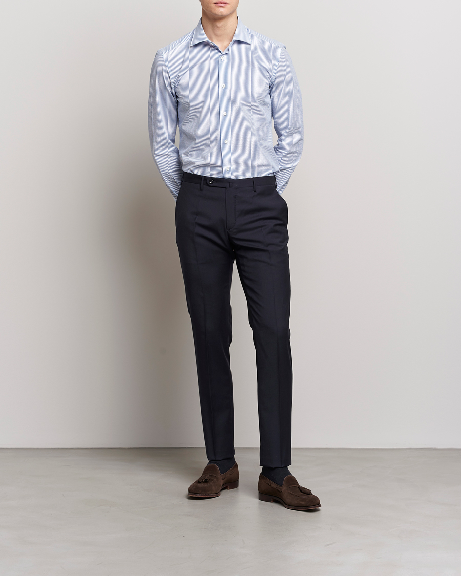 Herr | Byxor | Incotex | Slim Fit Tropical Wool Trousers Navy
