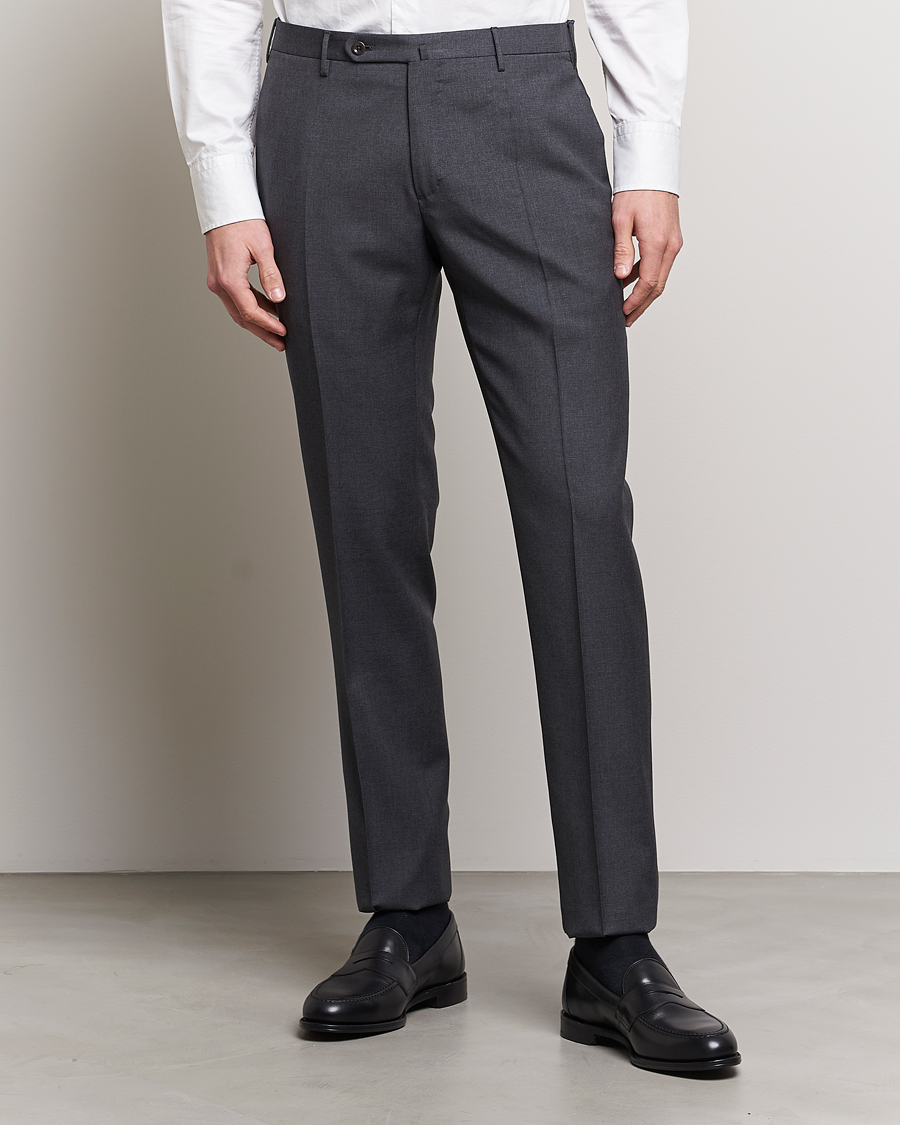 Herr | Byxor | Incotex | Slim Fit Tropical Wool Trousers Dark Grey
