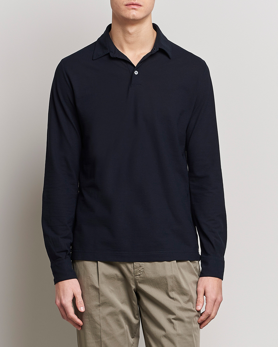 Herr | Tröjor | Zanone | Ice Cotton Long Sleeve Polo Navy