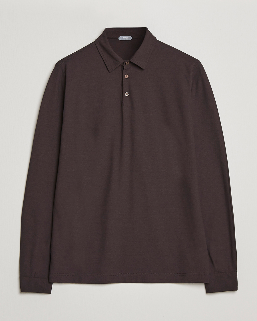 Herr | Tröjor | Zanone | Ice Cotton Long Sleeve Polo Dark Brown