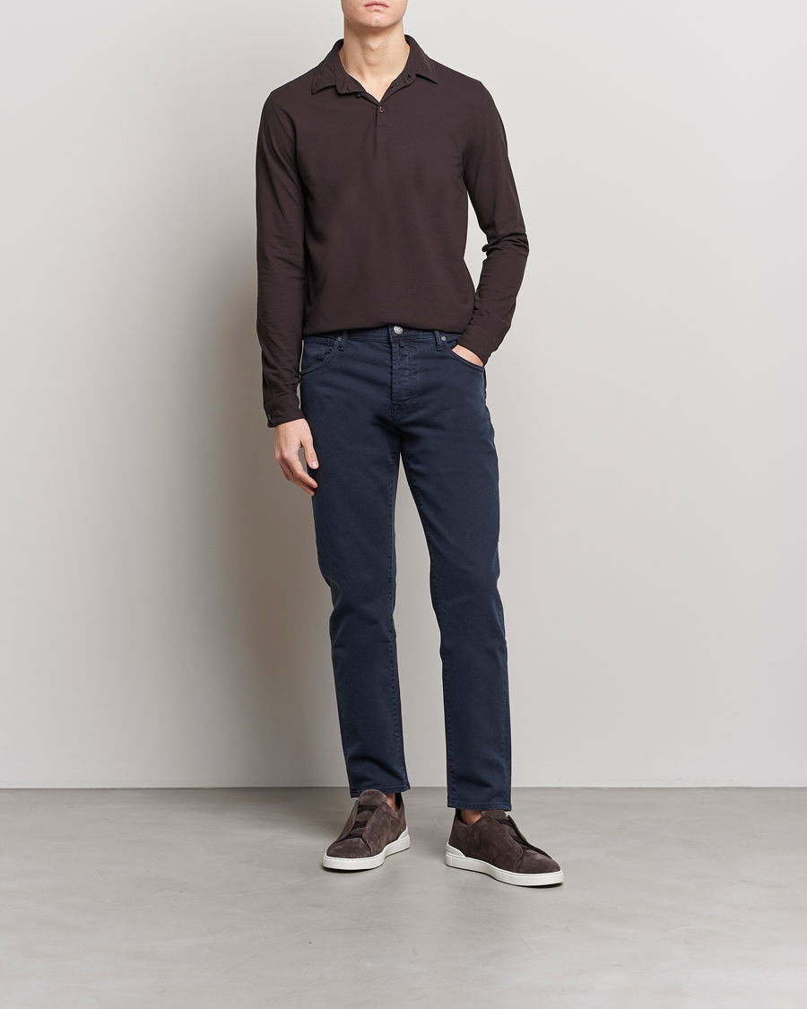 Herr | Tröjor | Zanone | Ice Cotton Long Sleeve Polo Dark Brown