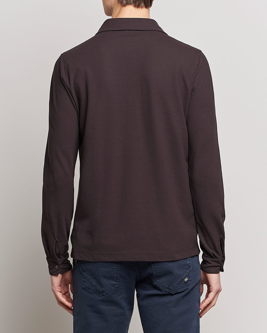 Herr | Tröjor | Zanone | Ice Cotton Long Sleeve Polo Dark Brown