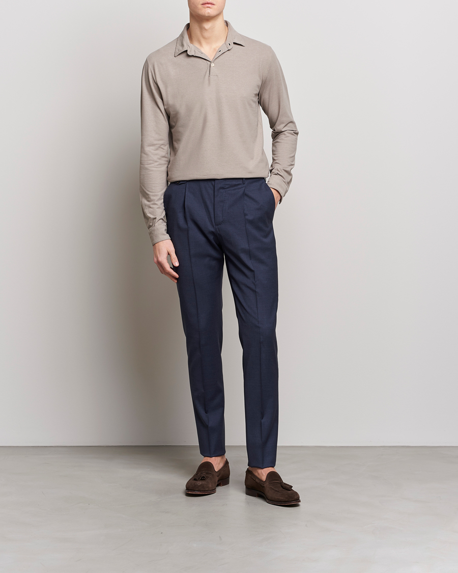Herr | Tröjor | Zanone | Ice Cotton Long Sleeve Polo Beige