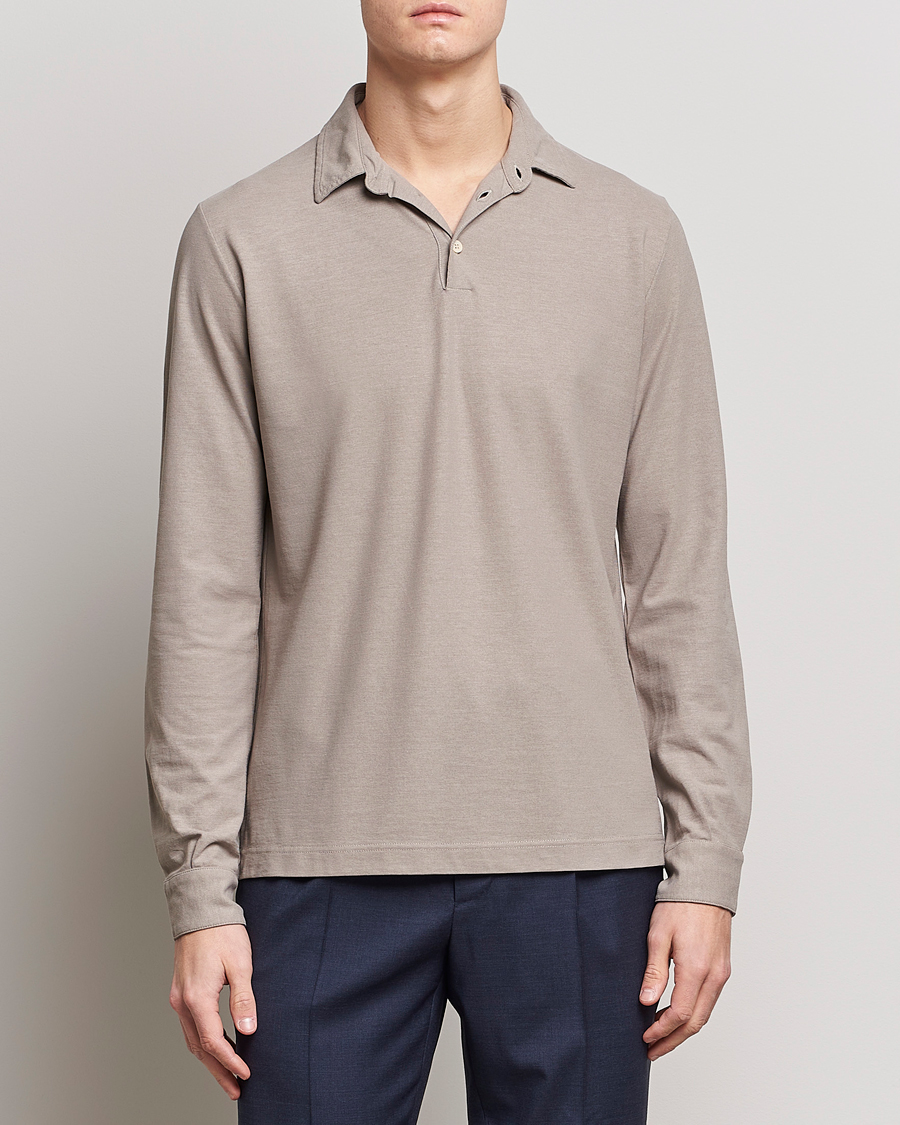 Herr | Långärmade pikéer | Zanone | Ice Cotton Long Sleeve Polo Beige