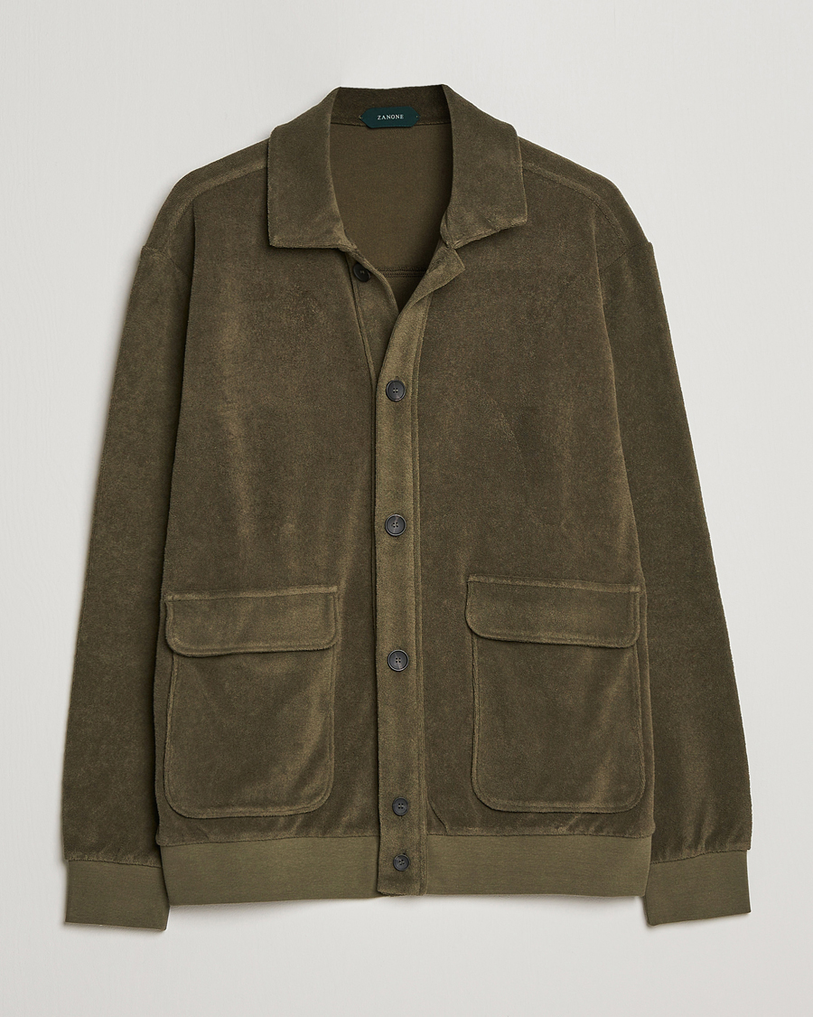 Herr | Tröjor | Zanone | Terry Cotton Jersey Jacket Dark Olive