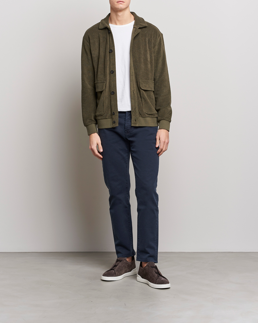 Herr | Tröjor | Zanone | Terry Cotton Jersey Jacket Dark Olive