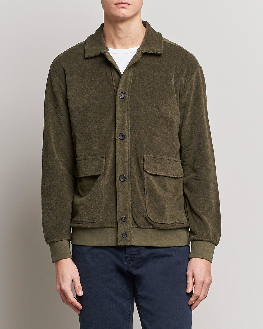 Herr | Tröjor | Zanone | Terry Cotton Jersey Jacket Dark Olive