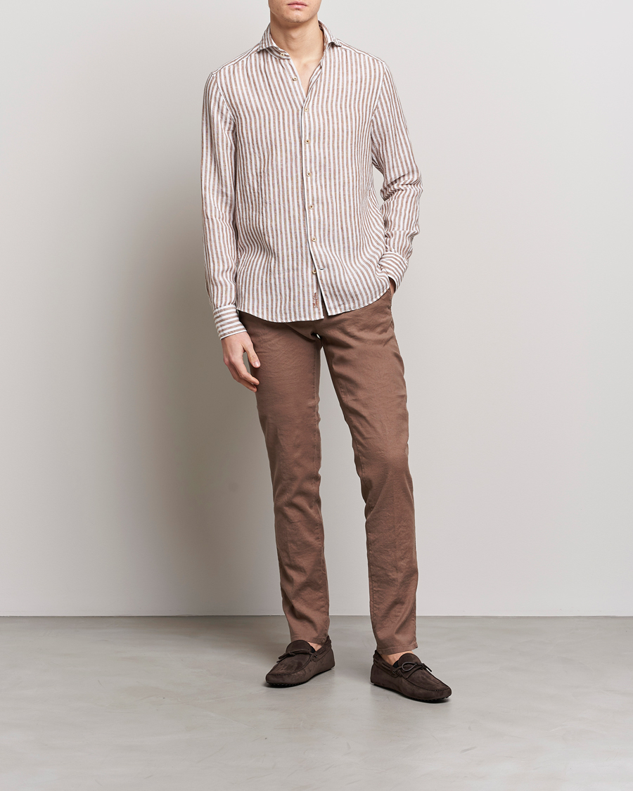 Herr | Byxor | Incotex | Slim Fit Cotton/Linen Slacks Brown