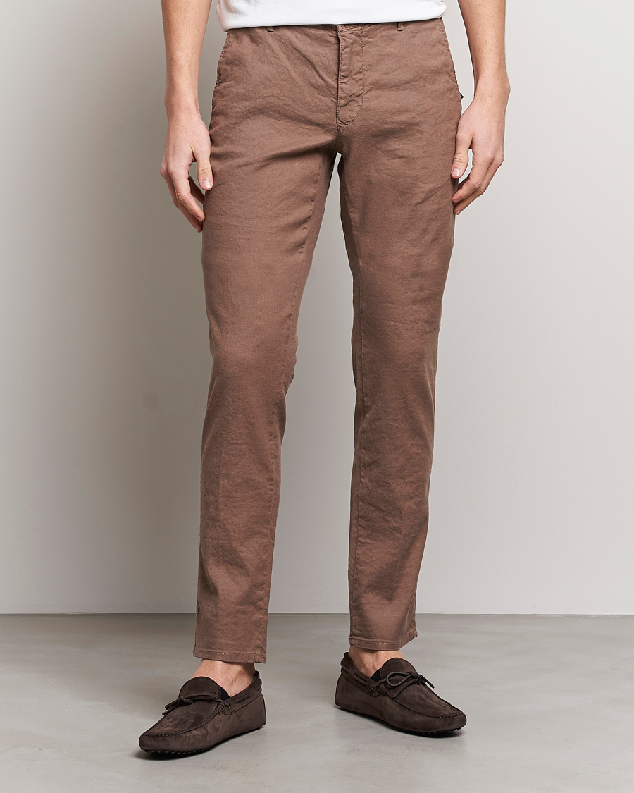 Herr | Byxor | Incotex | Slim Fit Cotton/Linen Slacks Brown