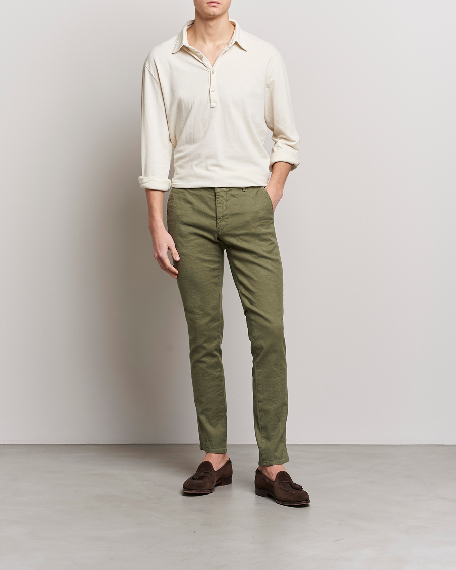 Herr | Byxor | Incotex | Slim Fit Cotton/Linen Slacks Olive