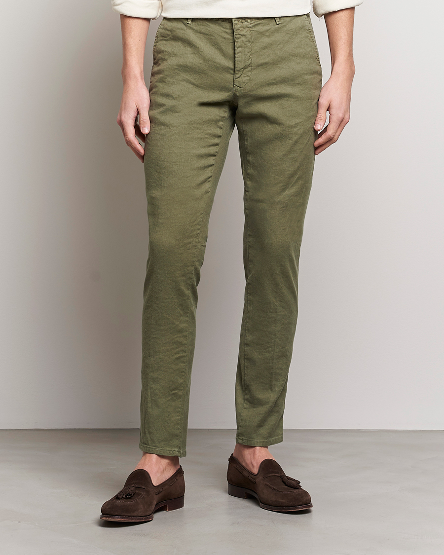 Herr | Linnebyxor | Incotex | Slim Fit Cotton/Linen Slacks Olive