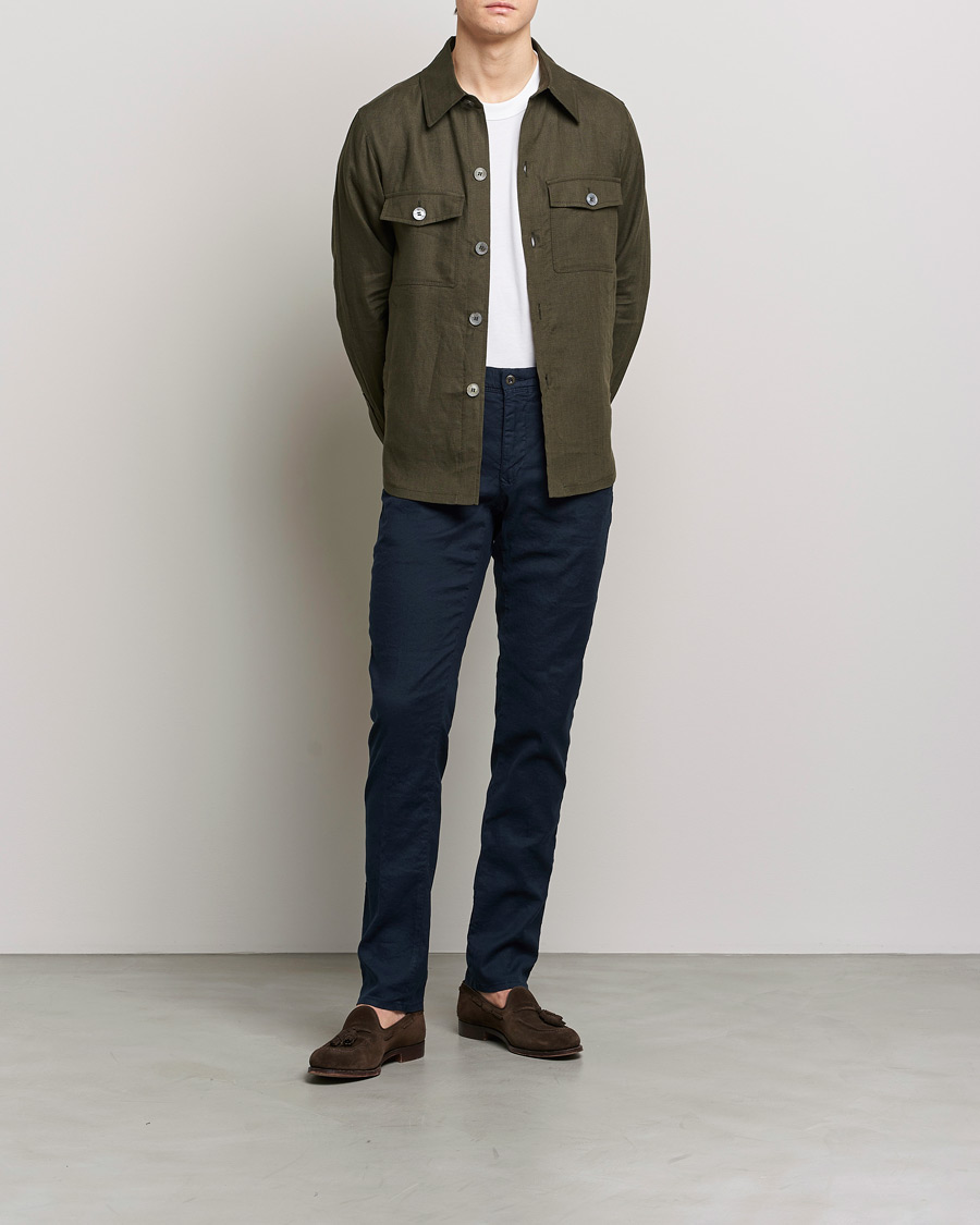 Herr | Byxor | Incotex | Slim Fit Cotton/Linen Slacks Navy