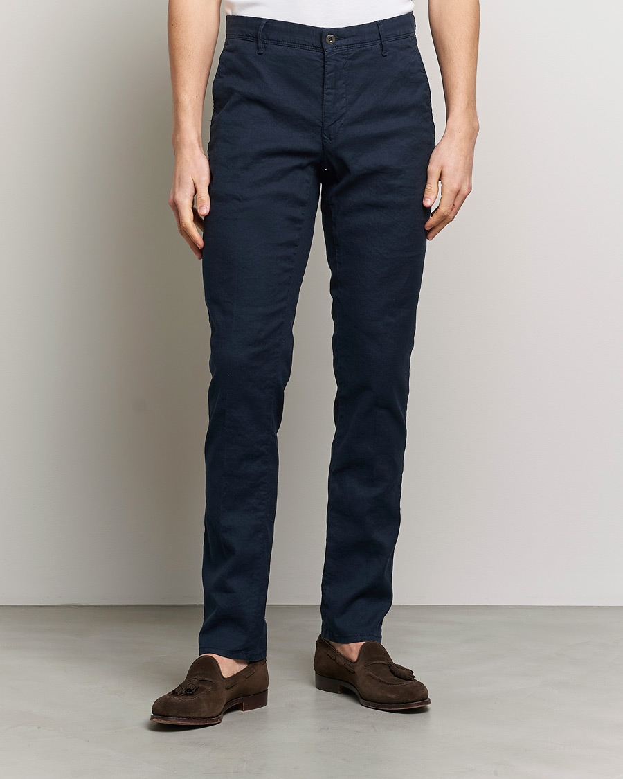 Herr | Byxor | Incotex | Slim Fit Cotton/Linen Slacks Navy