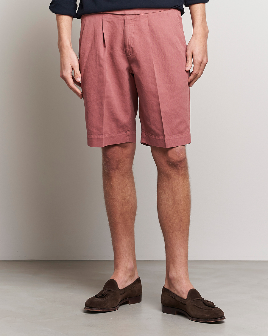 Herr | Linneshorts | Incotex | Pleated Chinolino Shorts Brick