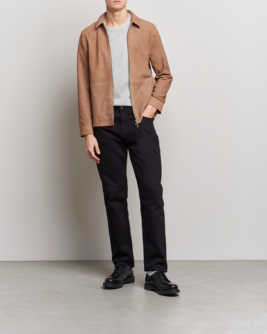 Herr | Jackor | J.Lindeberg | Jonah Perforated Suede Overshirt Tiger Brown