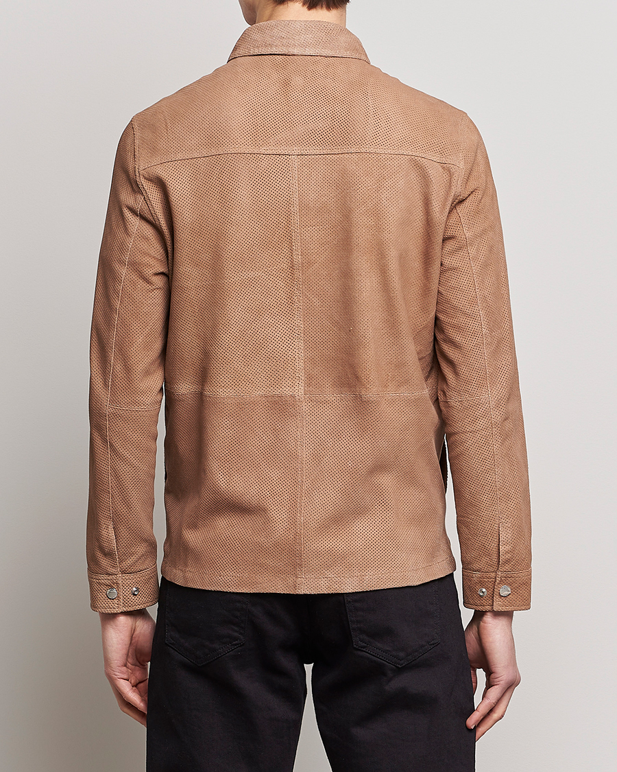 Herr | Jackor | J.Lindeberg | Jonah Perforated Suede Overshirt Tiger Brown