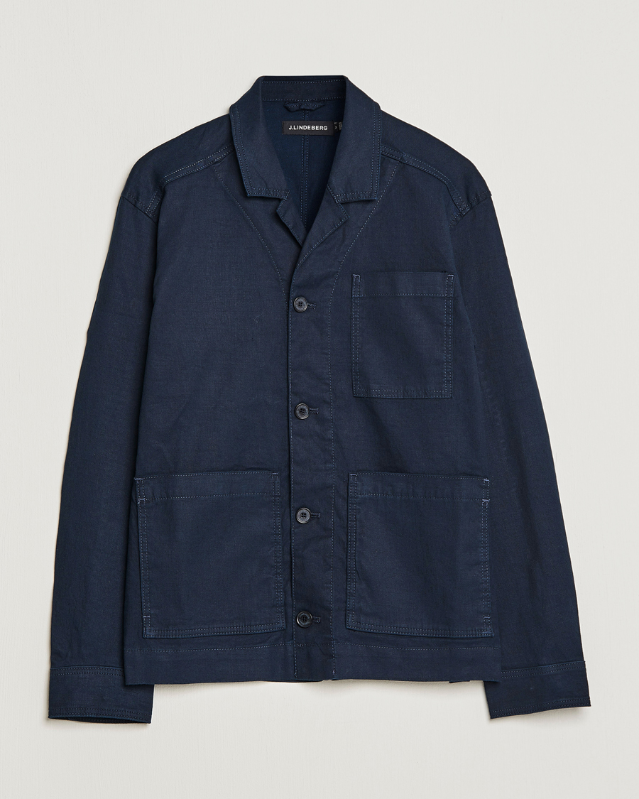 Herr | Skjortor | J.Lindeberg | Errol Linen/Cotton Workwear Overshirt Navy