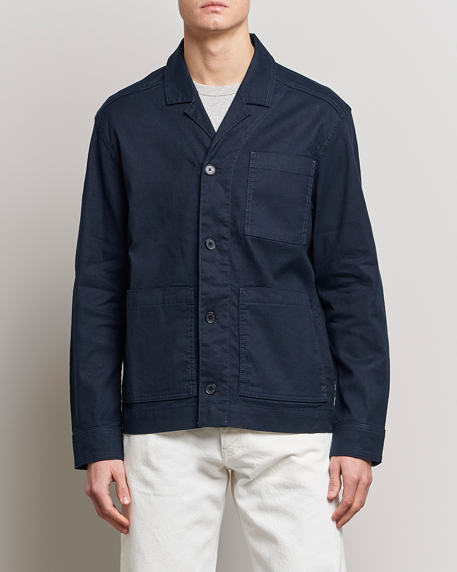 Herr | Skjortjackor | J.Lindeberg | Errol Linen/Cotton Workwear Overshirt Navy