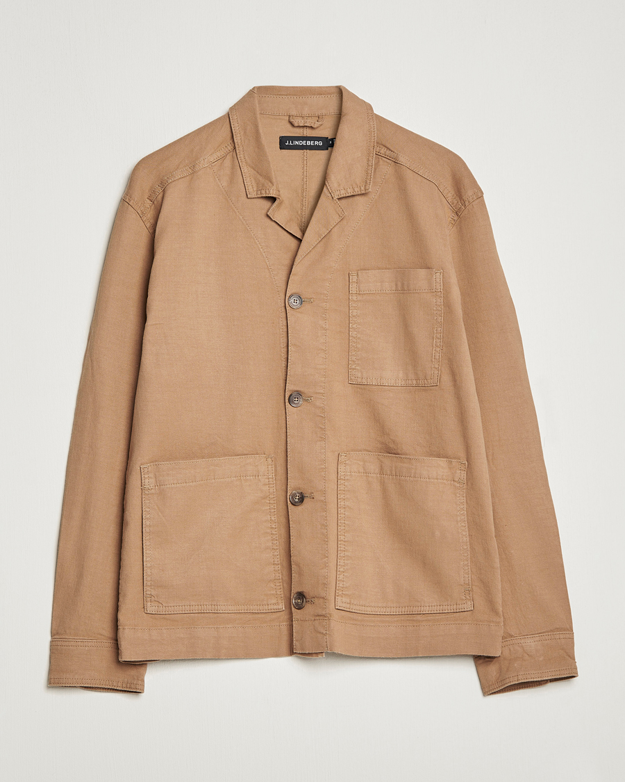 Herr | Skjortor | J.Lindeberg | Errol Linen/Cotton Workwear Overshirt Tiger Brown