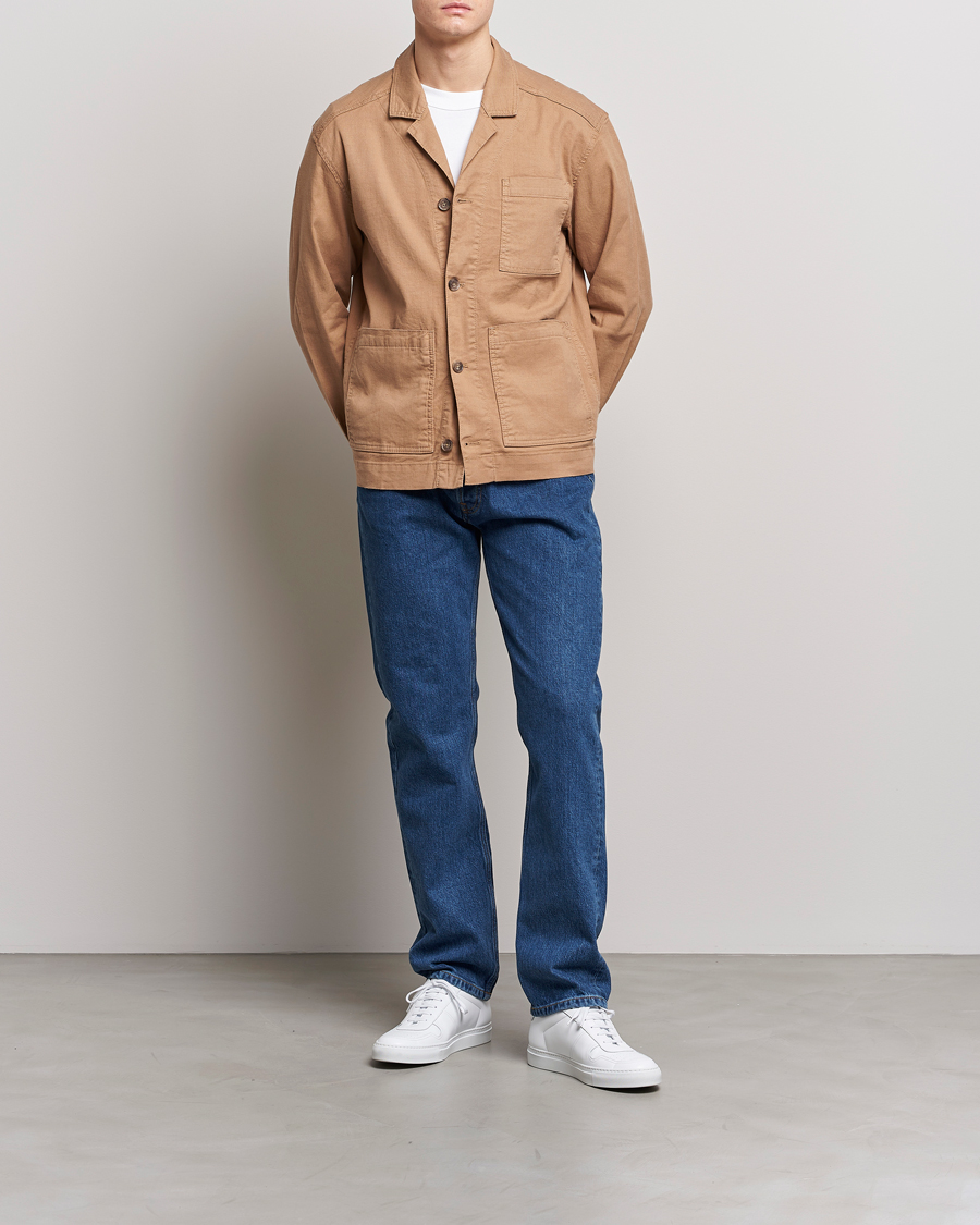 Herr | Skjortor | J.Lindeberg | Errol Linen/Cotton Workwear Overshirt Tiger Brown