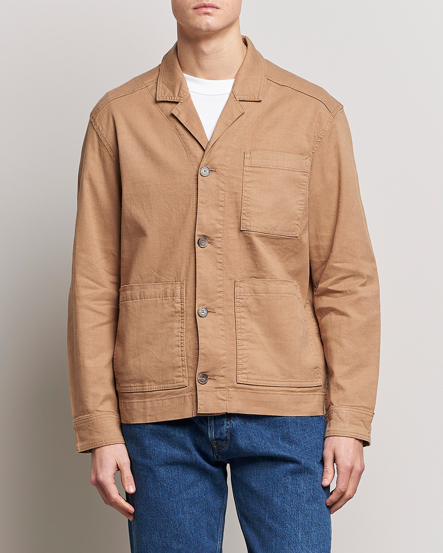 Herr | Skjortjackor | J.Lindeberg | Errol Linen/Cotton Workwear Overshirt Tiger Brown