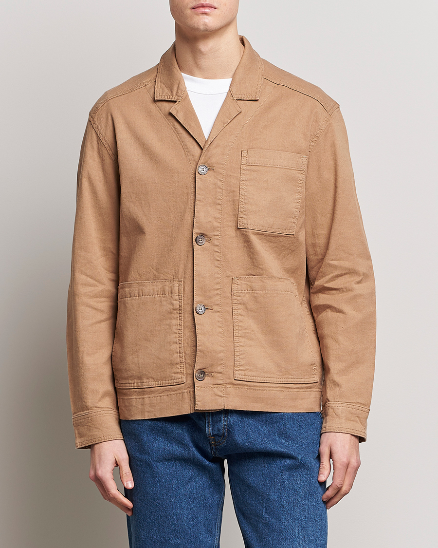 Herr | Skjortor | J.Lindeberg | Errol Linen/Cotton Workwear Overshirt Tiger Brown