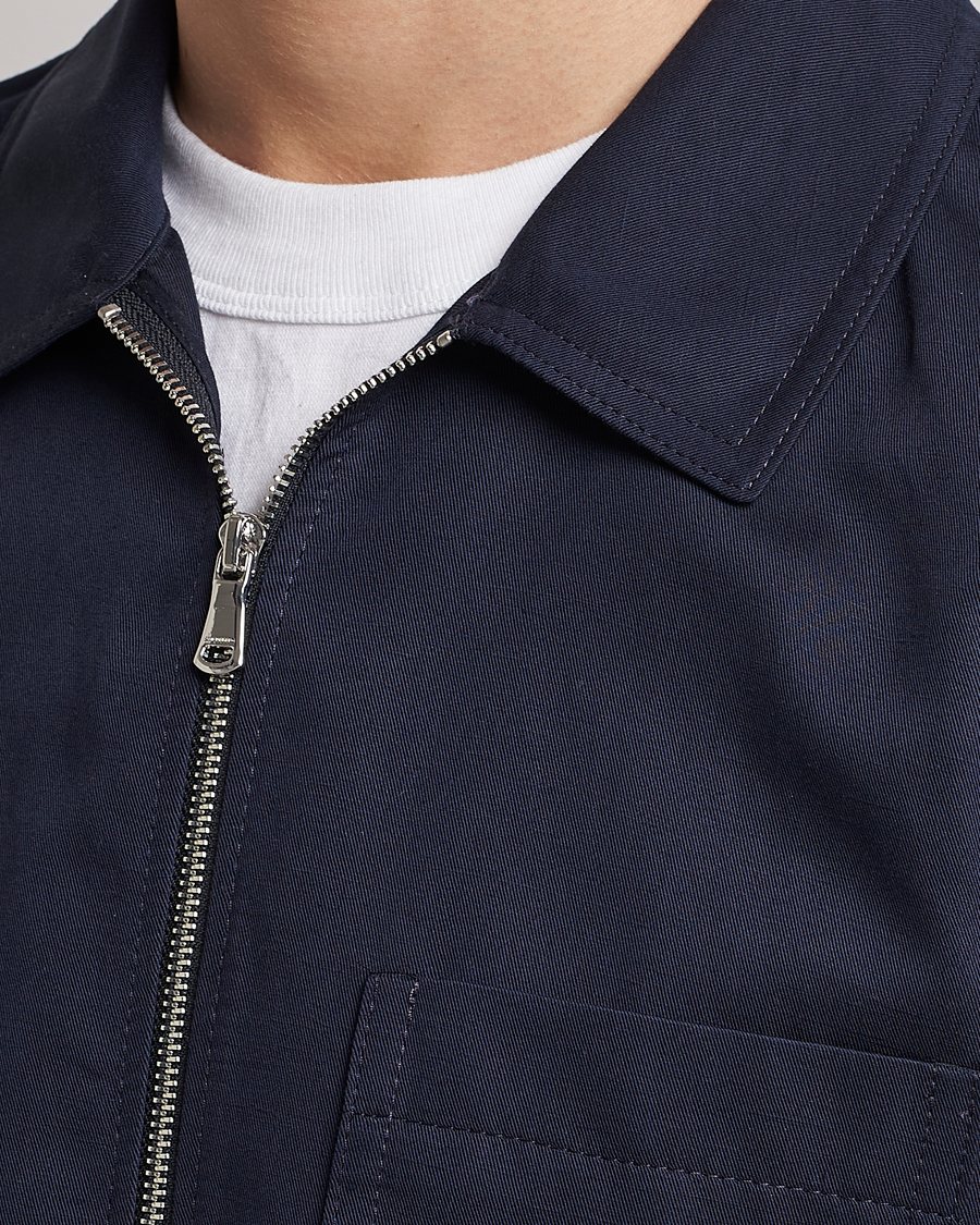 Herr | Skjortor | J.Lindeberg | Jason Cotton/Linen Stretch Zip Overshirt Navy