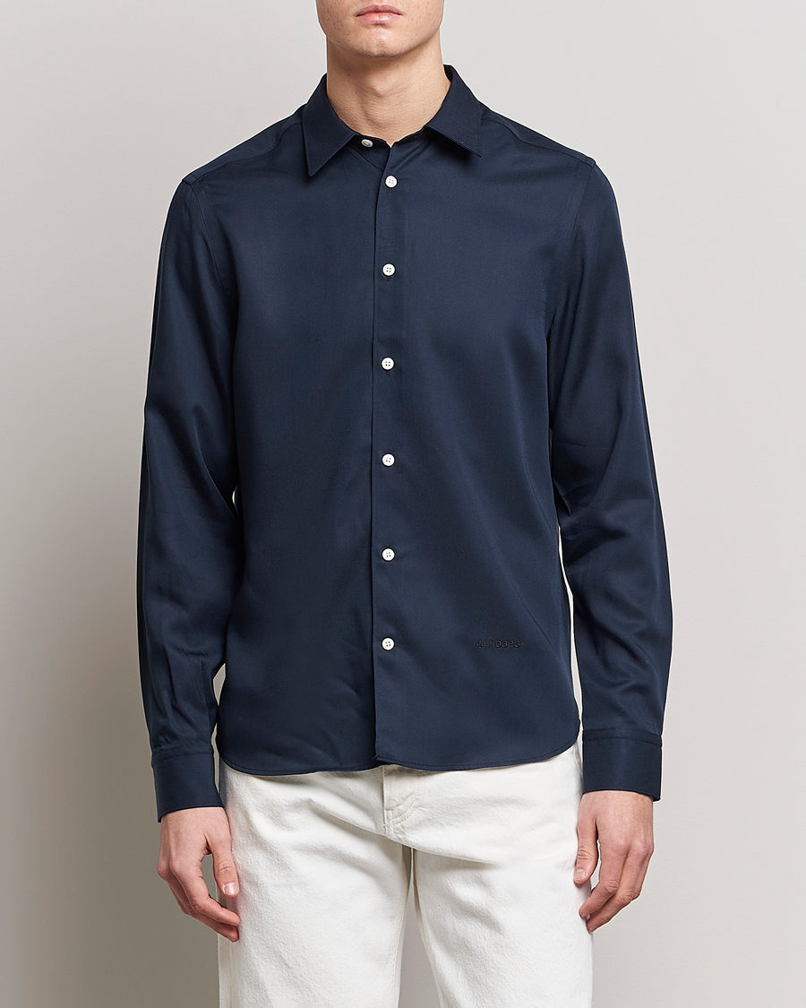 Herr | Skjortor | J.Lindeberg | Slim Fit Comfort Tencel Shirt Navy