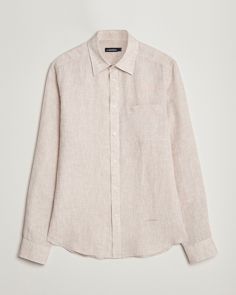 Herr | Skjortor | J.Lindeberg | Slim Fit Linen Melange Shirt Safari Beige