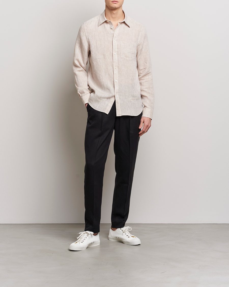 Herr | Skjortor | J.Lindeberg | Slim Fit Linen Melange Shirt Safari Beige