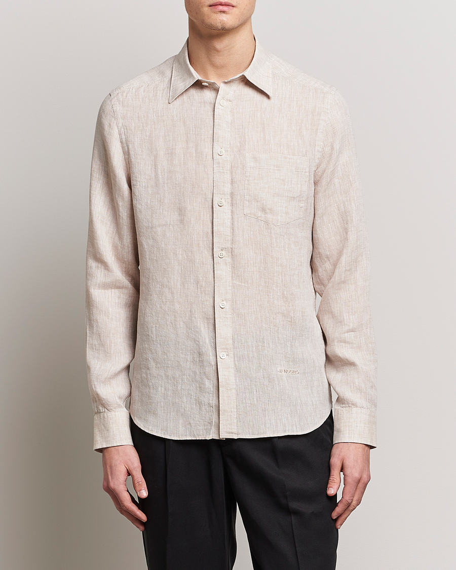 Herr | Skjortor | J.Lindeberg | Slim Fit Linen Melange Shirt Safari Beige