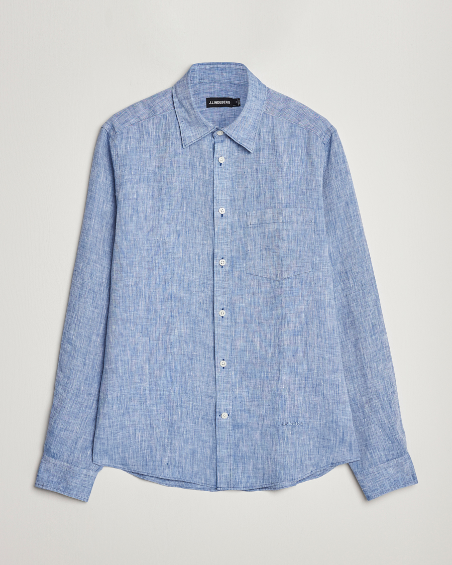 Herr | Skjortor | J.Lindeberg | Slim Fit Linen Melange Shirt Lapis Blue